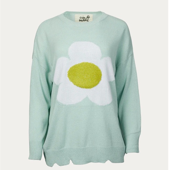 Erin Made Sweaters - Erin Made Women’s Petal Flower Oversized Pullover Sweater One Size Mint Green